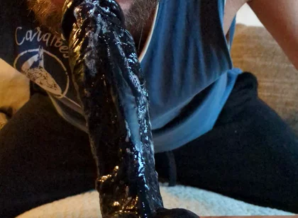 Very Sloppy Dildo Deepthroat, a Lot of Saliva Is Running Down the Cock