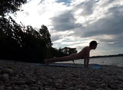 Slender Nudist Boy Does Yoga Nude on a Naturist Beach. Naked Yoga Video by Jon Arteen Gay Porn Model Skinny Naturist Twink Prac
