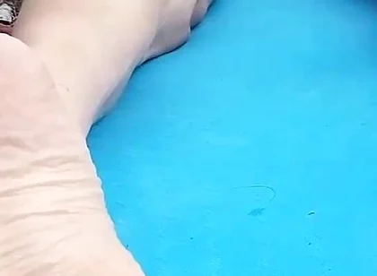 Sexy Soles on Hot Boy's Feet for Foot Fetish of Naked Twink Humping on Mat Outdoor