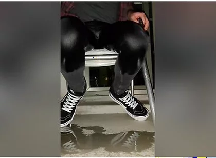 Pissing Skinny Jeans On Balcony