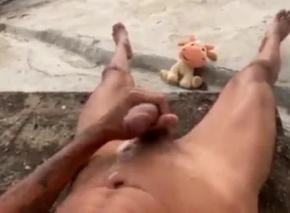 A Cumshot to Relieve Stress in the Backyard
