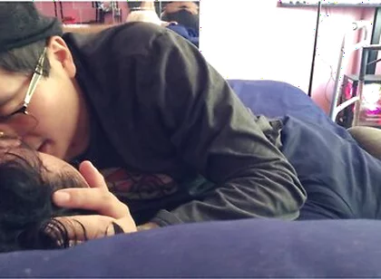 Latino Stepdaddy Kisses Boy Sucks & Titties
