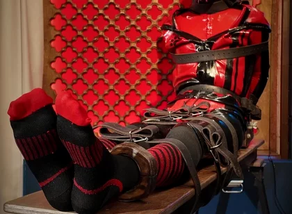Slave Drone Tickling Session Silicone Suit, Socks & Merciless Sole Play