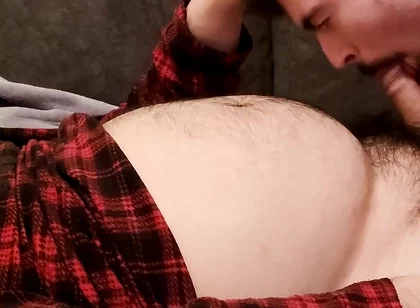Sucking off a Hairy Bear on the Sofa