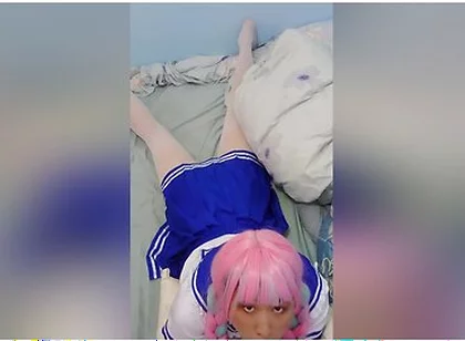A Taiwanese Femboy Cosplay Hololive Aqua Blowjob