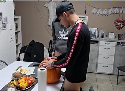 Gay Boys Have Fun: We Fuck The Halloween Pumpkin And Cum On It