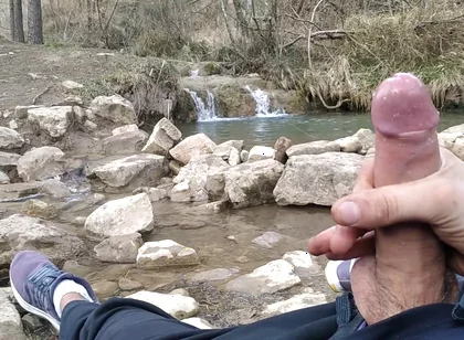 Uncut Big Fat Cock Hiker Unloads His Thick Cumshot in Exotic Place
