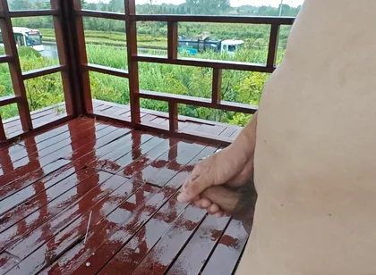Walking Naked in the Rain, Masturbating Publicly at a Pavilion by the Roadside