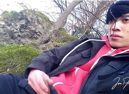 Gay Asian Twink Jon Arteen Wanks Outdoor Winter Risky, Ruined Orgasm, Big Cumshot Cleans Sperm Thigh