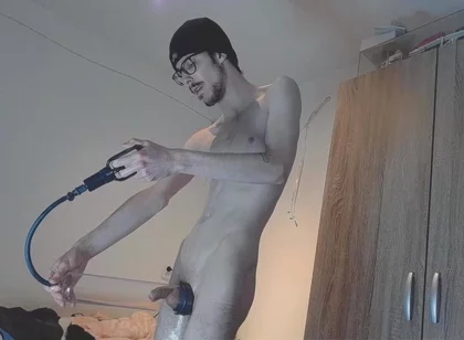 22 Year Old Guy Plays with Penispump and Oil