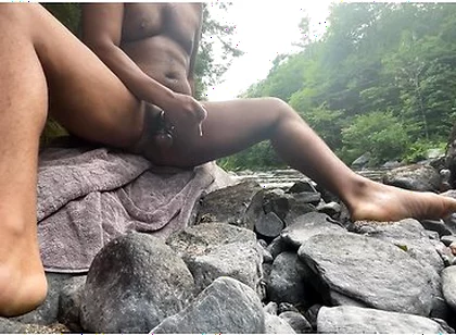 Edging Black Dick Next To River Outdoors Leads To Moaning Cumshot