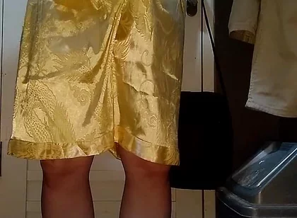 Crossdresser Cum Wearing Satin Pajamas