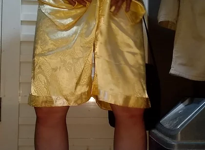 Crossdresser Cum Wearing Satin Pajamas