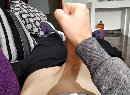 Big White Cock Plays His Foreskin and Cums Moaning Loud