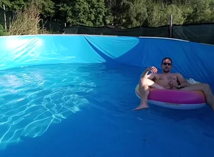 Wet Summer Ride. Handjob in the Pool