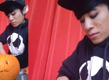 Sfw Jon Arteen Cute Twink Emo Femboy Carves a Halloween Pumpkin in His Underwear Jack-o'-lantern