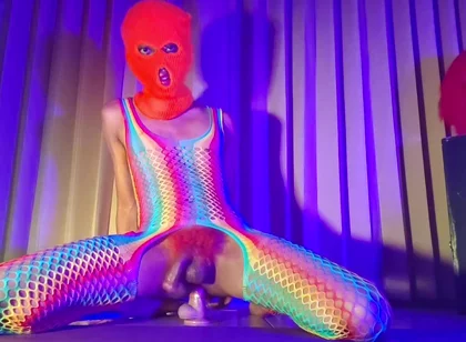 Orange Balaclava Mask Sissy Trans Dyed Pubic Hair Fuck Myself with Dildo
