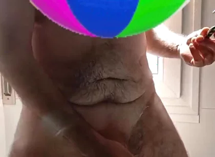 Handsome Mature Chubby with Big Fat Cock Shaving My Cock and Eggs in the Shower in Close-up