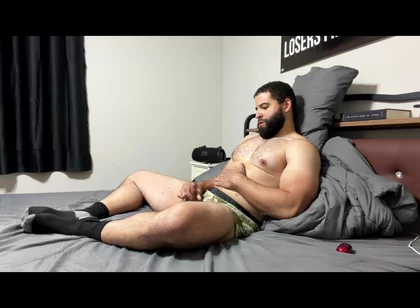 Bearded Muscle in Camo Boxer Briefs