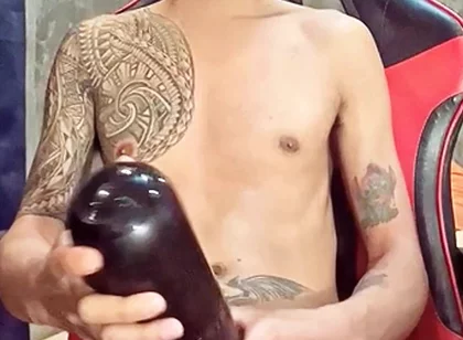 Pinoy Horny Inked Twink Playing with His Masturbator Toy