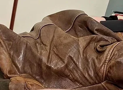 Chav Boy in Leather Bomber Jacket and Scally Gear Get Fucked Leather Bear