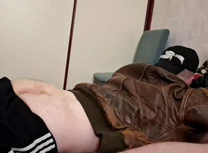 Chav Boy in Leather Bomber Jacket and Scally Gear Get Fucked Leather Bear