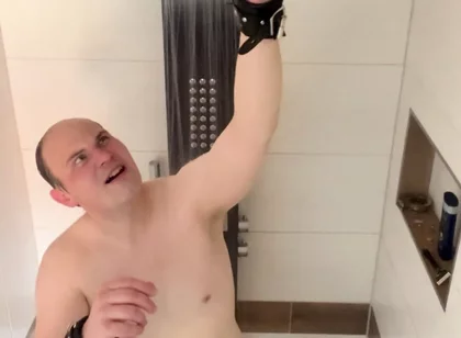 Slave Tied in Shower with Very Hot Water