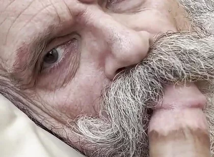 Old Bearded Cocksucker Takes Huge Load Straight Down His Gullet