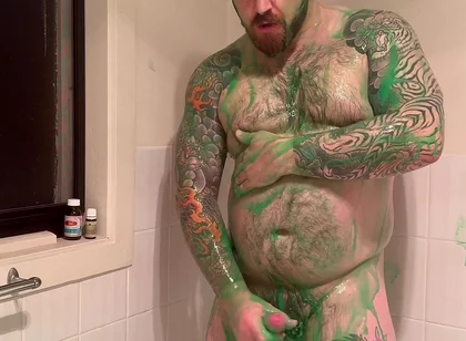 Chubby Bear Covers Himself in Slime and Jerks off