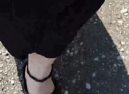 Outdoor in a Black Caftan and Barefoot in Black Birkenstocks
