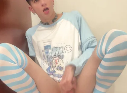 Blue Femboy Having Fun with New Toy