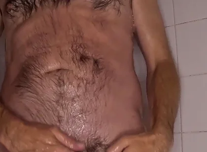 Sexy Dilf in the Shower Close up Cum Playing with Belly Button - Rockardglans 208
