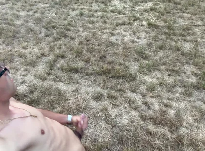 German Boy Jerks off Naked Outside and Cums