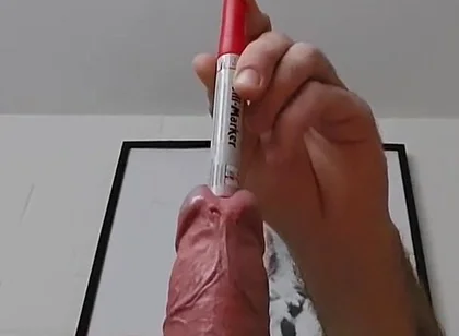 Sounding an Eding Pen While Stretching My Testicles