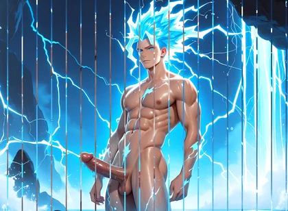 Lightning Elemental Solo Boy Jerking Erect Dick with Electric Glow