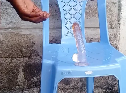 Big Black Ass Bottom Fucking His Asshole with a Dildo Outside