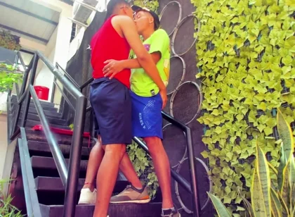 Gay Couple Masturbates on Some Stairs Secretly