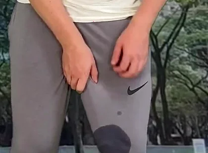 Outdoor Cum in Grey Sweatpants
