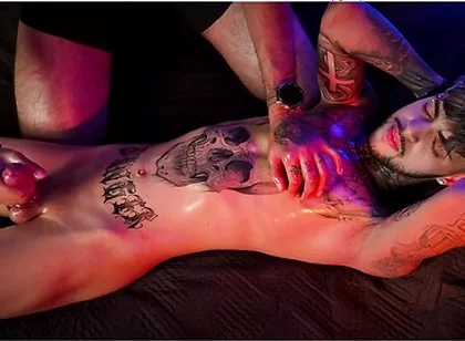 Camilo Brown Giving Intense Handjob To Hot Tattooed Stud Inked Mike Making Him Shoot His Cum