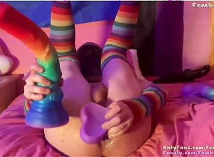 (full Video) Size Queen Femboy Raine Stretched By Massive Fantasy Dildos!