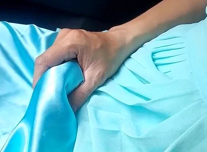 Cum Wearing Blue Chiffon Dress with Satin Lining