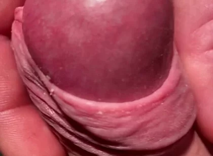 Edging His Big Cock Head with His Own Foreskin Until He Cums