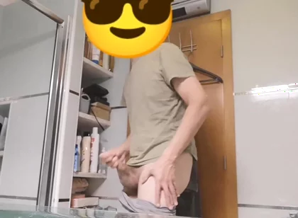 Hot Smooth Underwear Guy Jerks off and Cums in the Bathroom