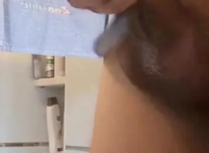Quick Bathroom Sink Jerkoff with Huge Load of Cum