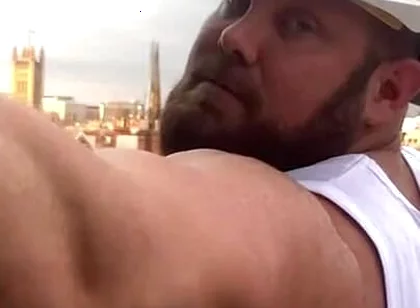 Builder Iron Bending Muscle Flexing and Measuring