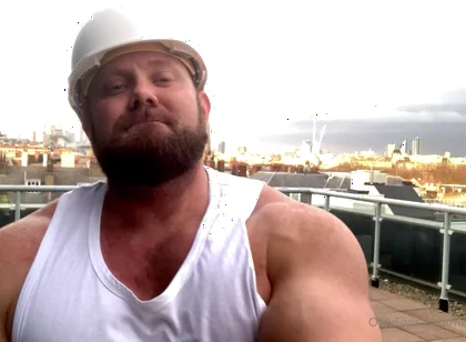 Builder Iron Bending Muscle Flexing and Measuring