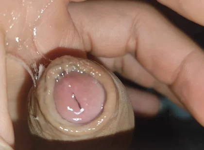 Creamy Pre-cum Slowly Sliding Down the Hole.