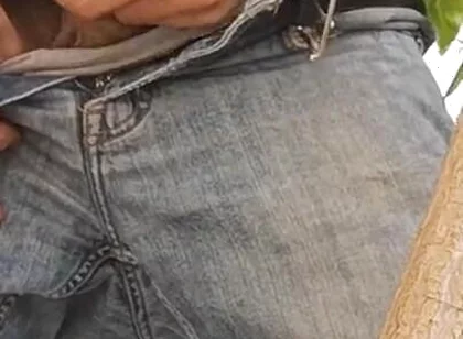 Hiding Outside Behind a Tree to Jerkoff with Huge Cumshot