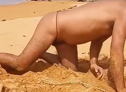 Ladysilva on the Beach Showing off His Hot Ass in Red Panties