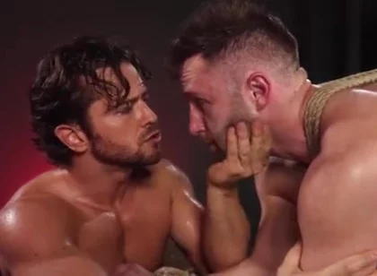 Leather master cock sucking bound boy